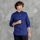 Рубашка китель с прямой застежкой синяя мужская
